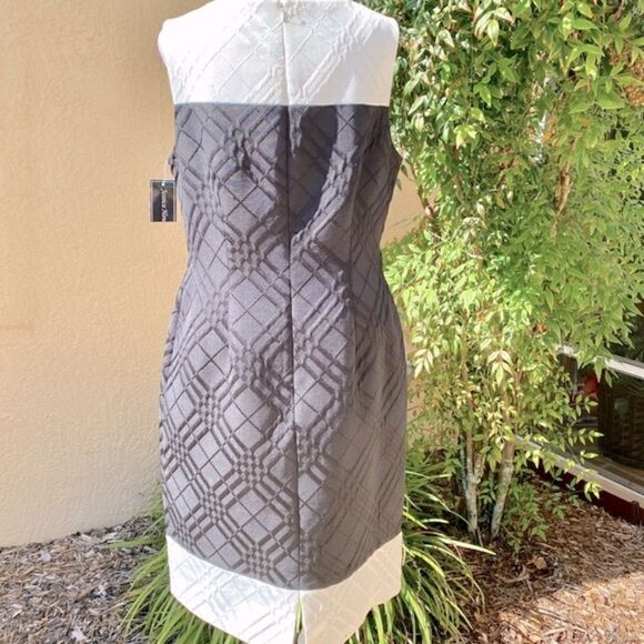 JESSICA HOWARD MISSY COLOR-BLOCK IVORY/BLACK SLEEVELESS SHEATH DRESS 12 NWT - Picture 4 of 14